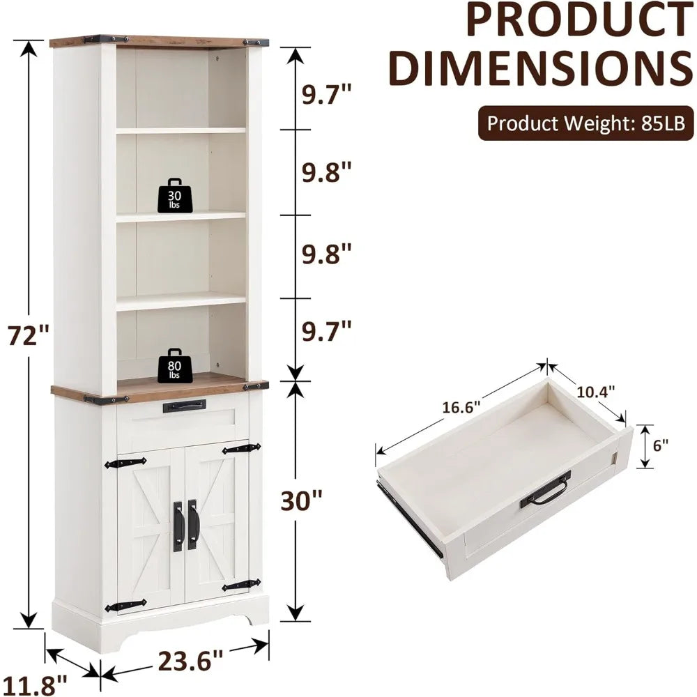 72'' Bookshelf with Storage, Bookcase with Barn Door