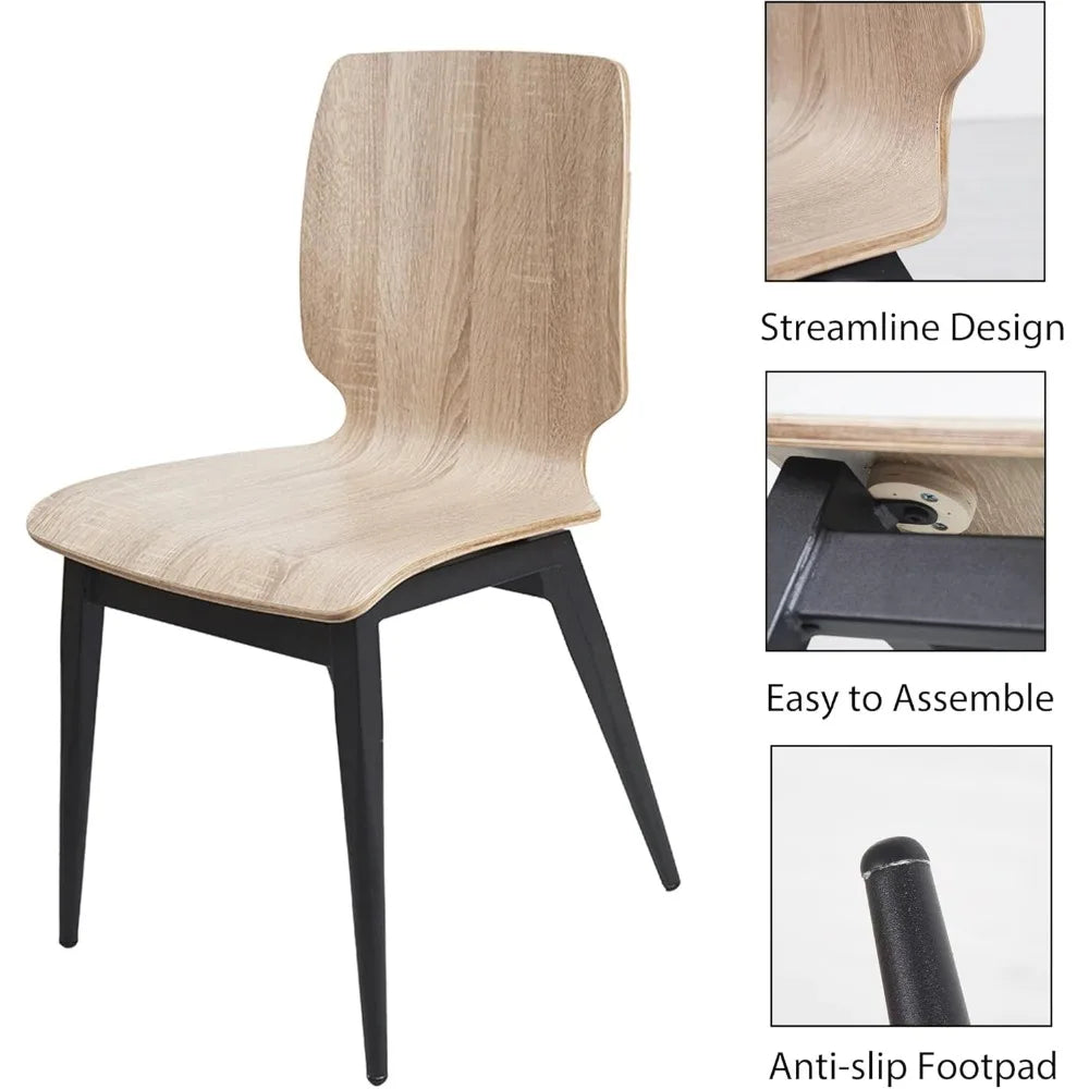 Wood Kitchen Dining Chairs Set of 4 with Bentwood Seat and Metal Legs
