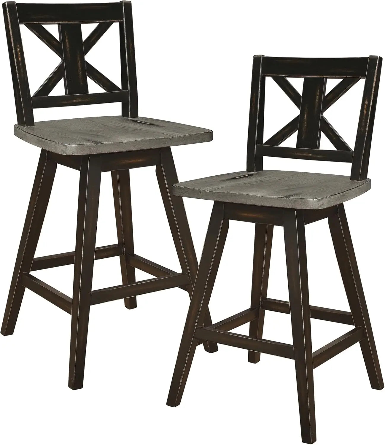 Wood High Back, Counter Height Bar Stools Set of 2