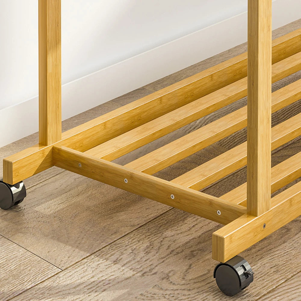 Double Hanging Rails Coat Rack with Storage Shelves