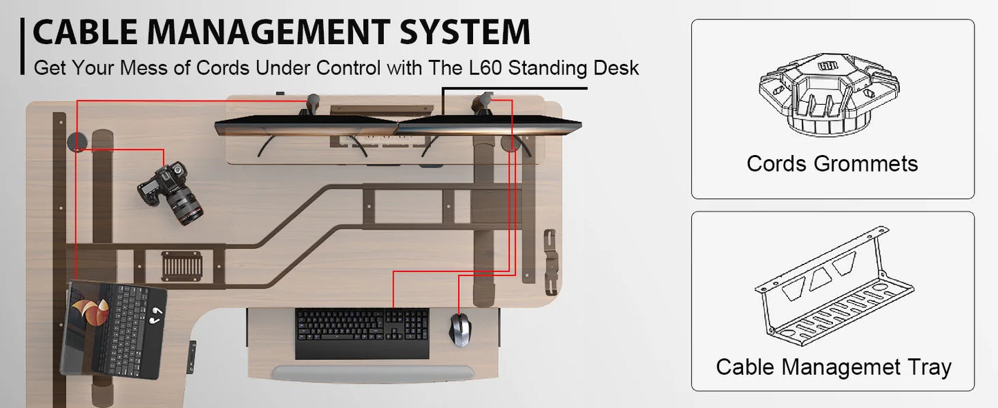 L-Shaped Desk 61"x43" with Keyboard Tray