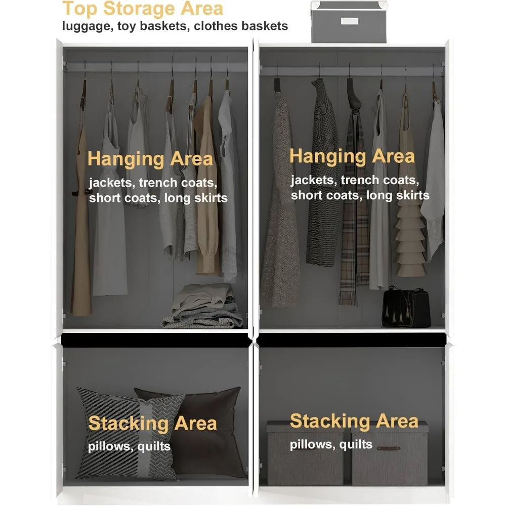 4 Door Wardrobe Cabinet with 2 Hanging Rod and 1 Mirror