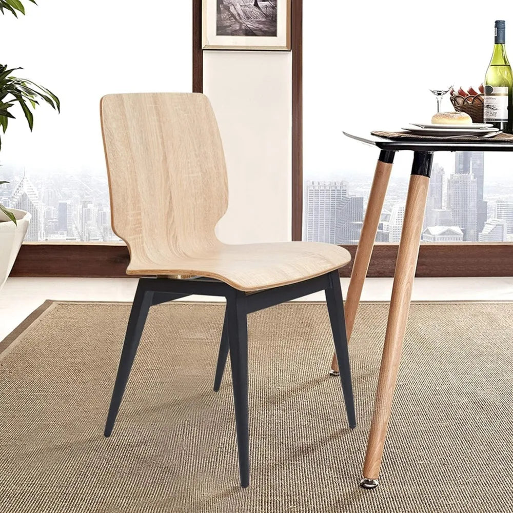 Wood Kitchen Dining Chairs Set of 4 with Bentwood Seat and Metal Legs
