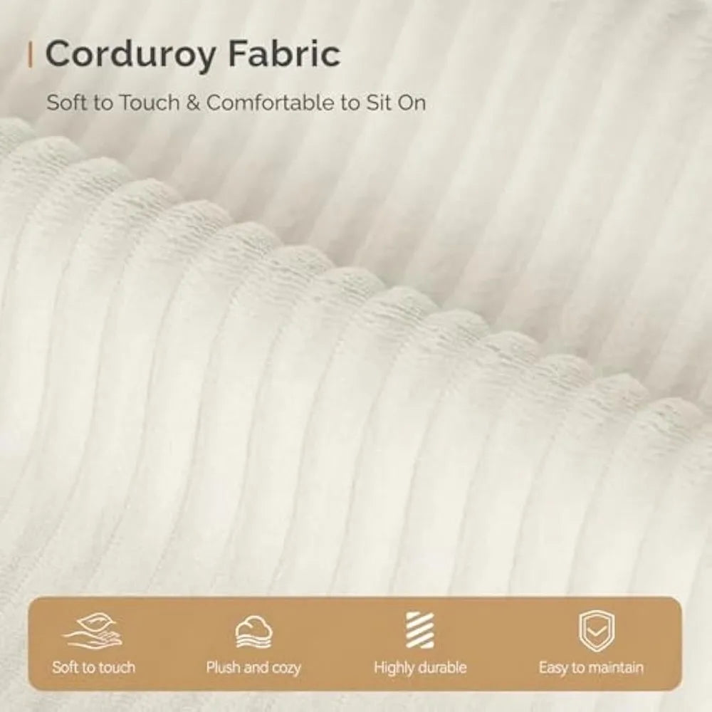 Curved Sofa, Upholstery Corduroy Sofa Couch with 3 Pillows