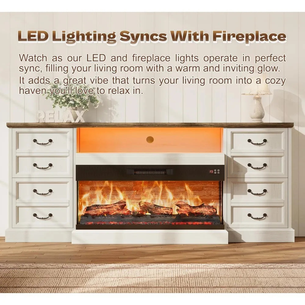 Fireplace TV Stand for 75 80 Inch TV, with Drawers
