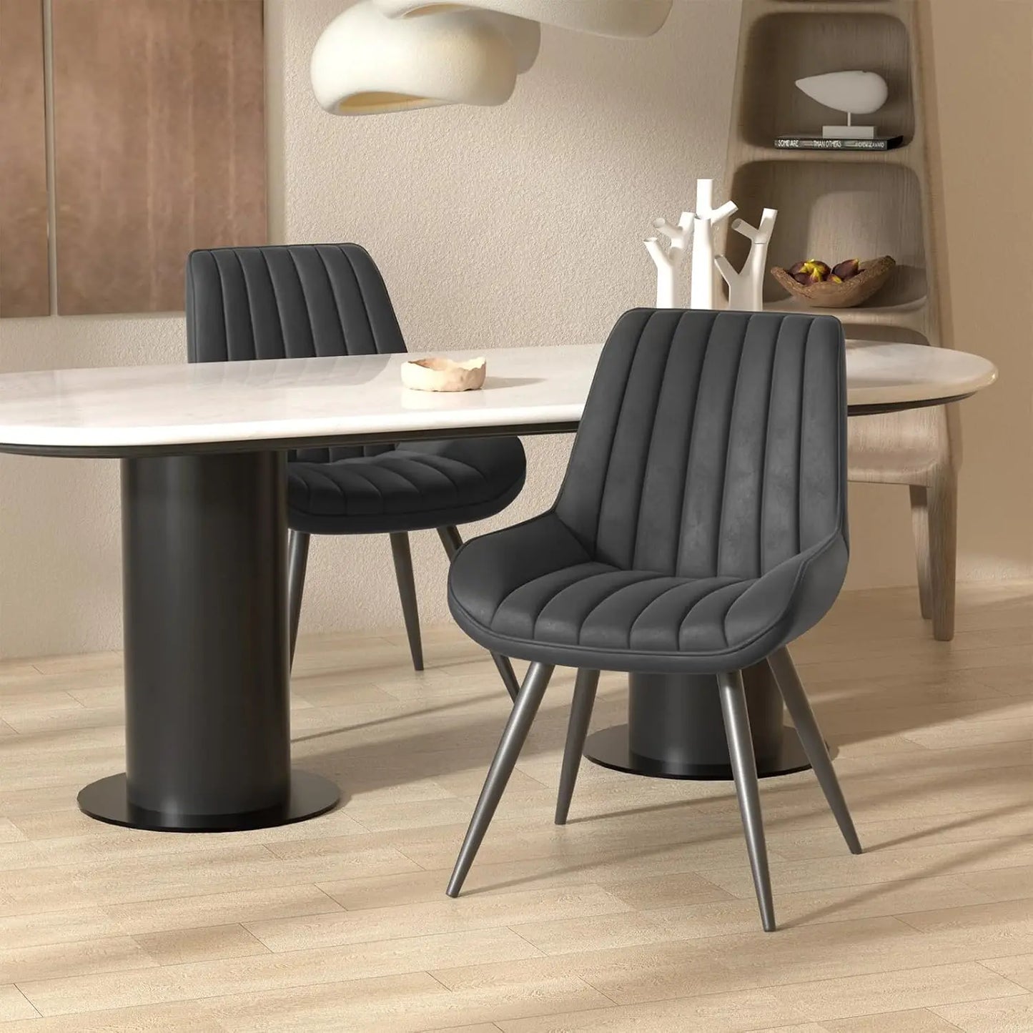 Modern Dining Chairs Set of 4, Comfy Dining Room Chairs with Thick Cushions, Upholstered Fabric Kitchen Side Chairs