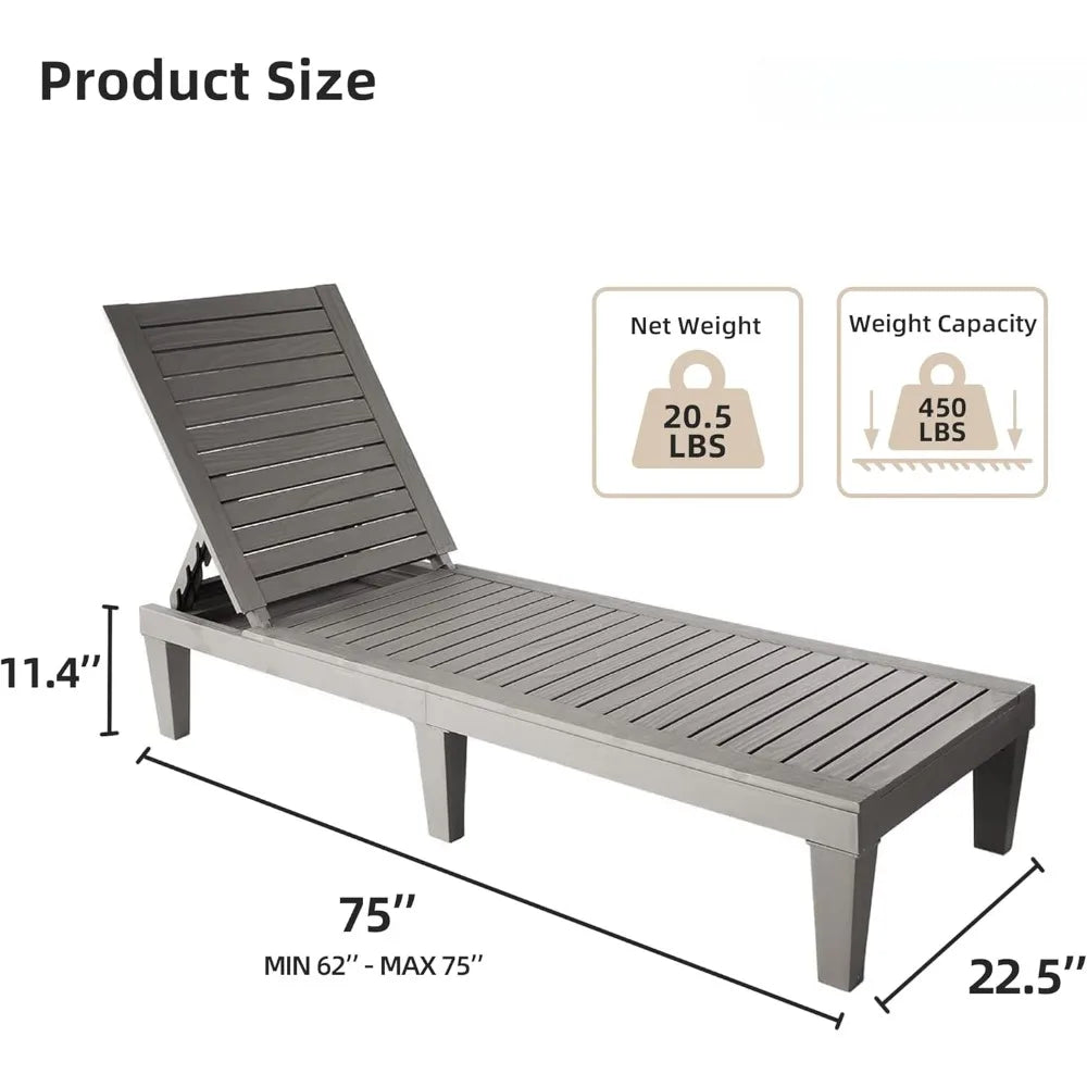 Outdoor Chaise Lounge Set of 2, Adjustable Pool Lounge Chair