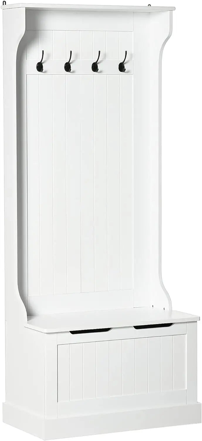 Standing Coat Rack with Shoe Bench and Four Hooks