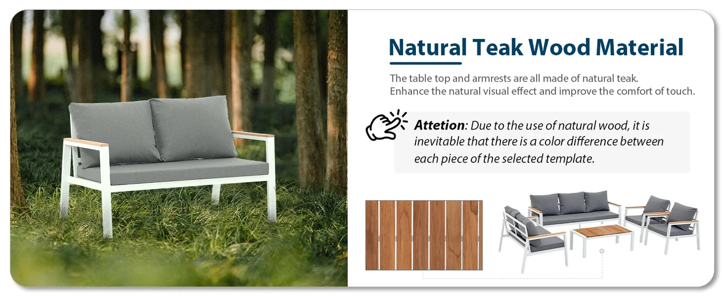 Patio Furniture Set 5 Pieces with Teak Coffee Table