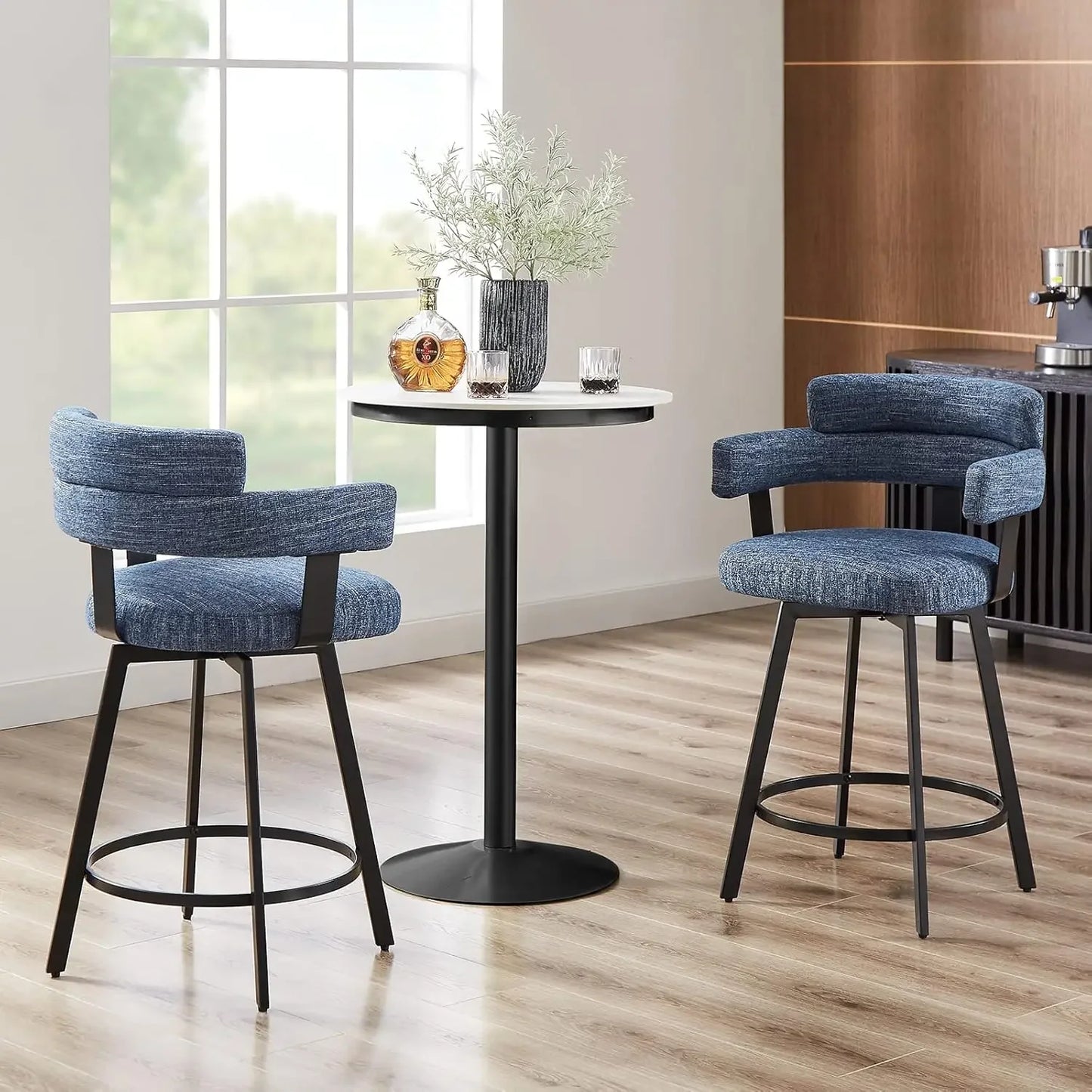 Bar Stools with Full Back Set of 2 with Linen Padded Back