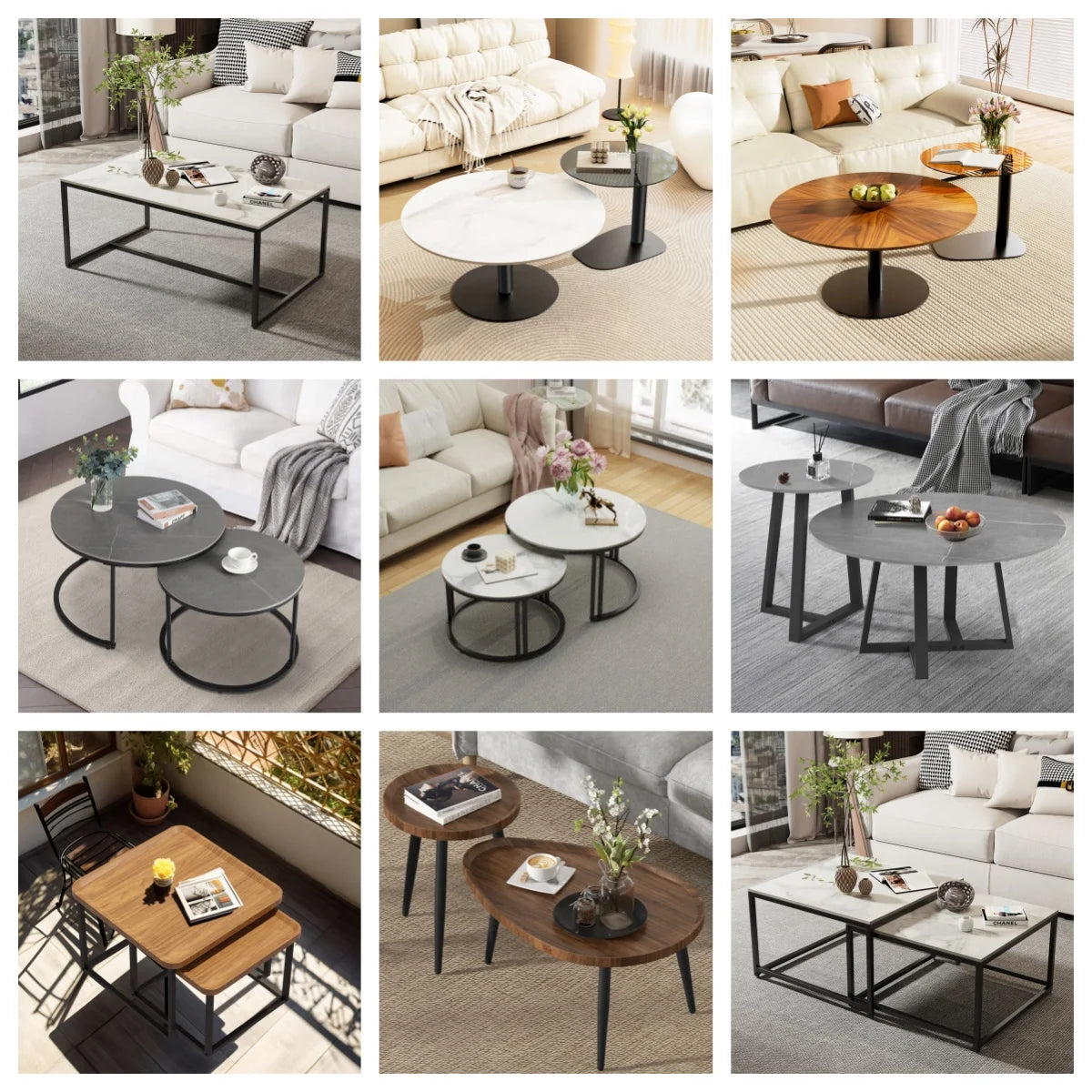 LUVODI Irregular Living Room Coffee Table Set Small Drop-shaped Solid Wooden Sofa Side End Table 2-in1 with Triangle Legs