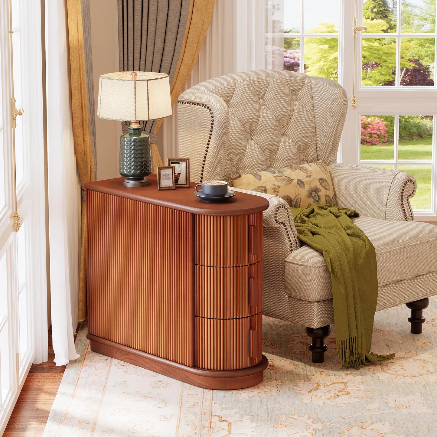 Tribesigns End Table Round Solid Wood Sofa Bedside Narrow Bedroom Side Table Nightstand with Drawer