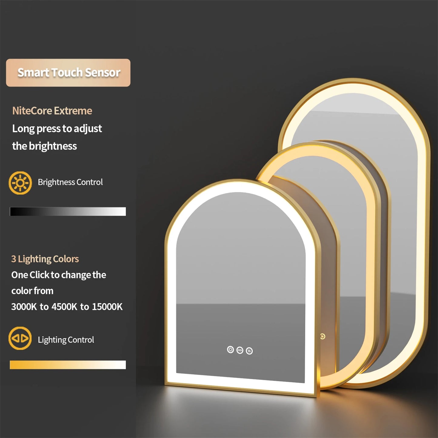 Gold Frame Oval Bathroom Mirror LED Lighted