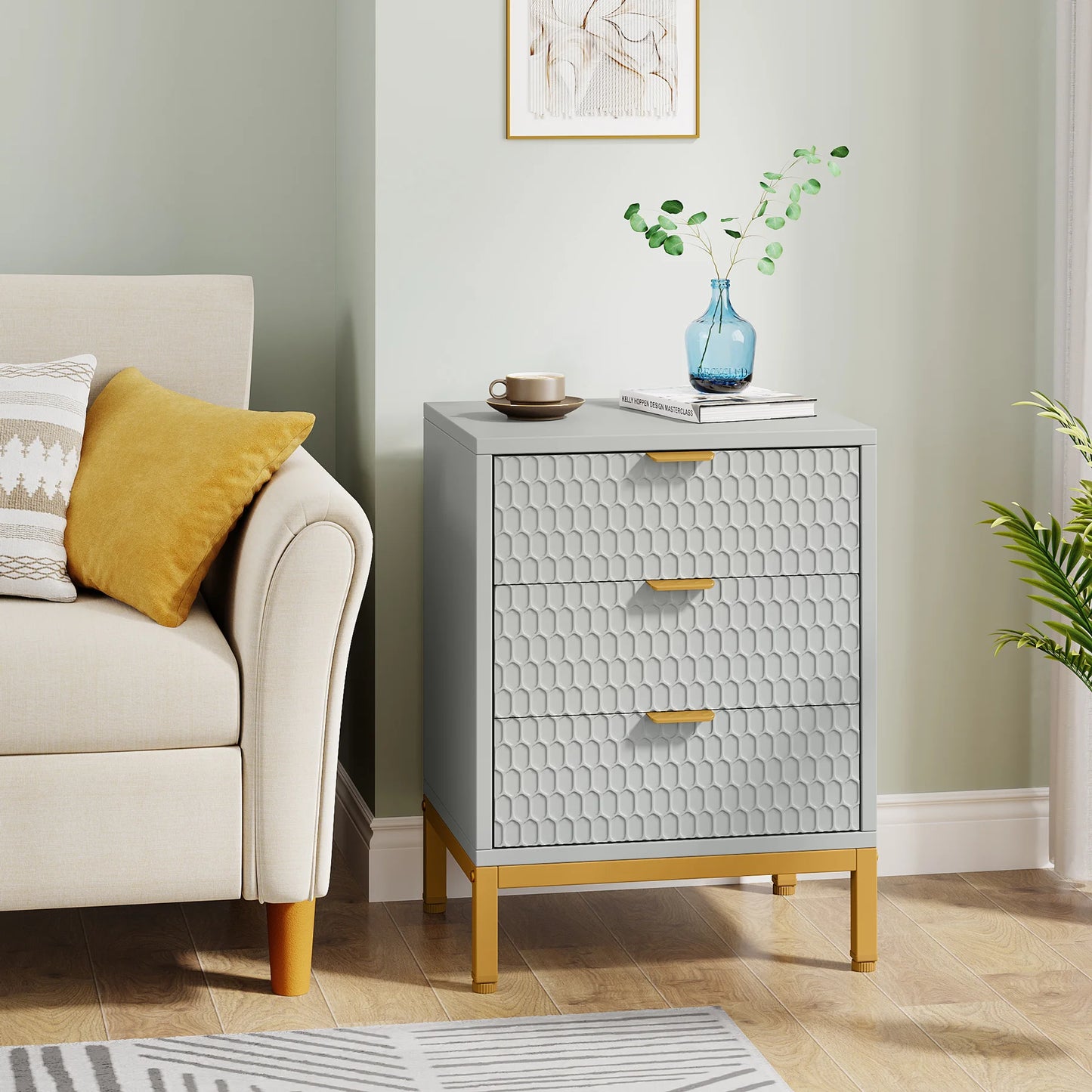 Tribesigns Modern Nightstand, 65.5 cm Tall Bedside Table with 3 Drawers, Contemporary End Side Table with Storage