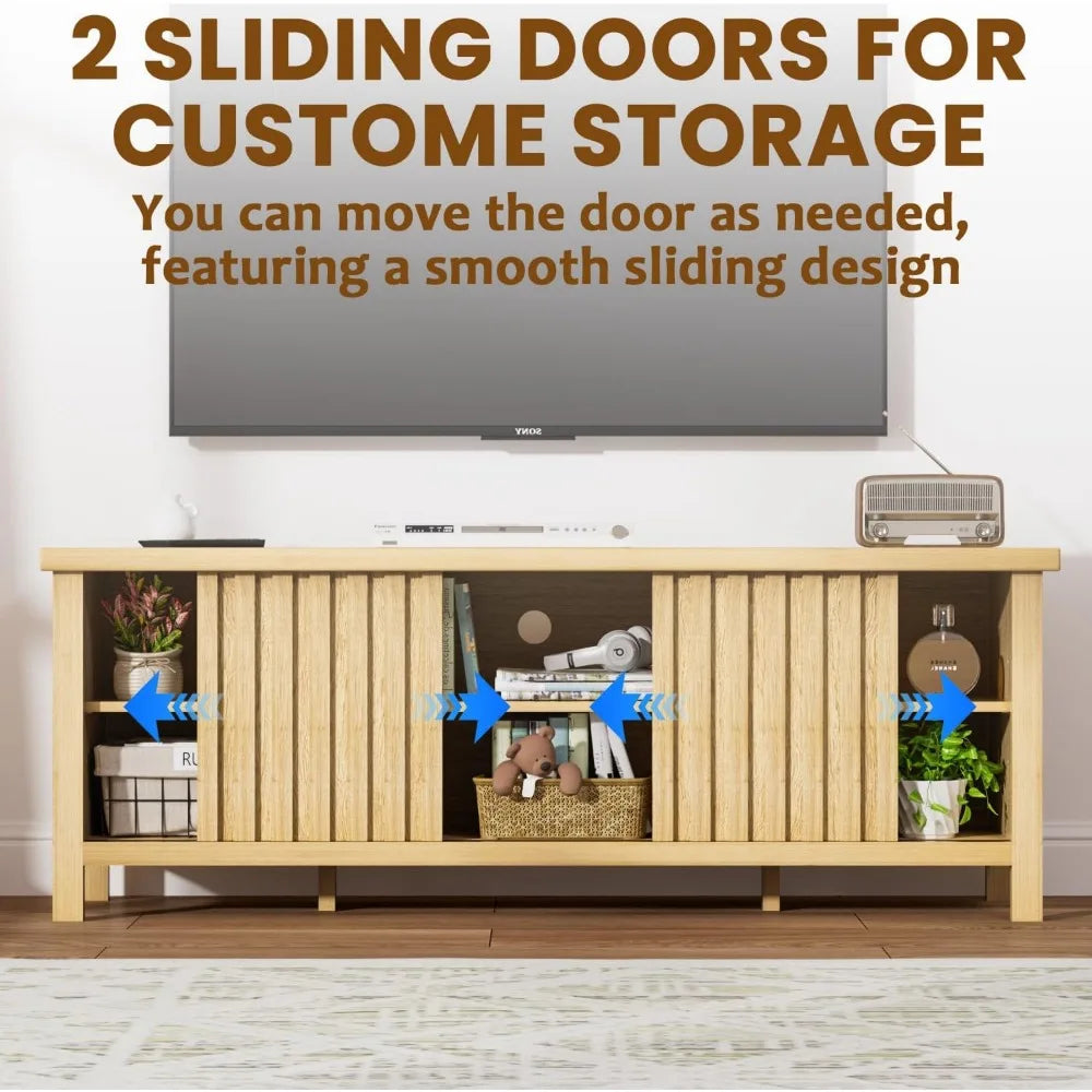 TV Stand for 55/60/65 inch TV with Storage, Sliding Door