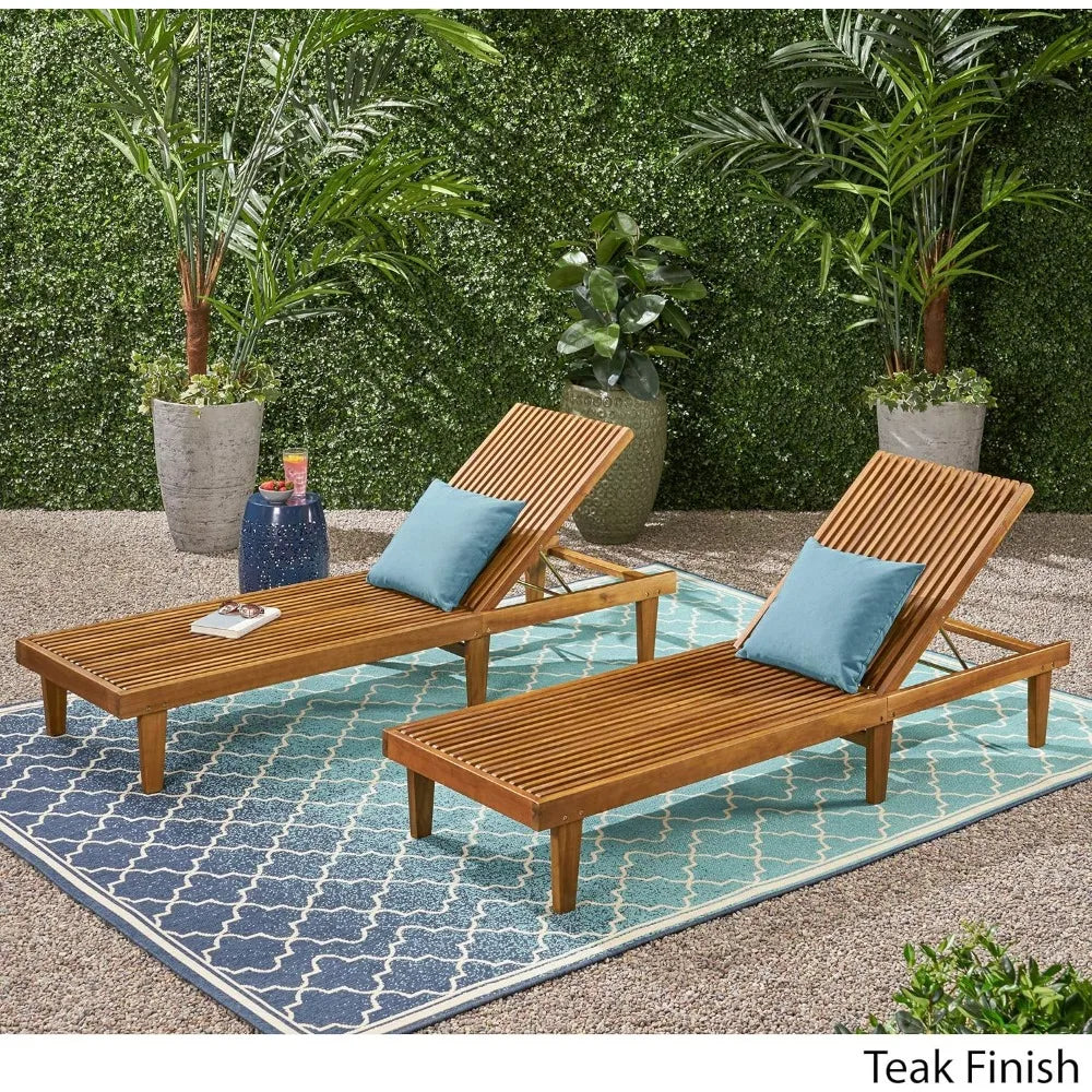 Outdoor Wooden Chaise Lounge, Set of 2