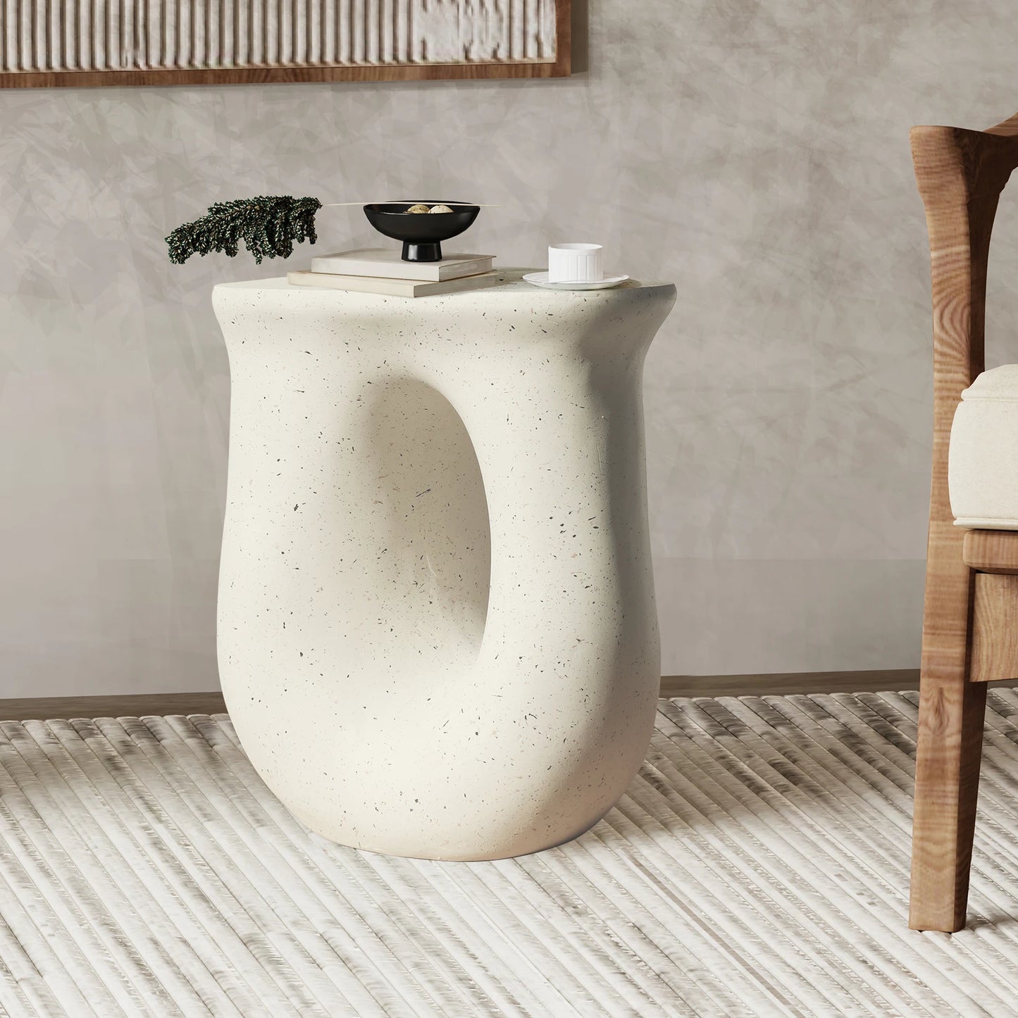 17.7" Pedestal Table Stand Cabin Decor, Handcast Polyresin, Full Color Finish End Table, Side Table, Plant Stand