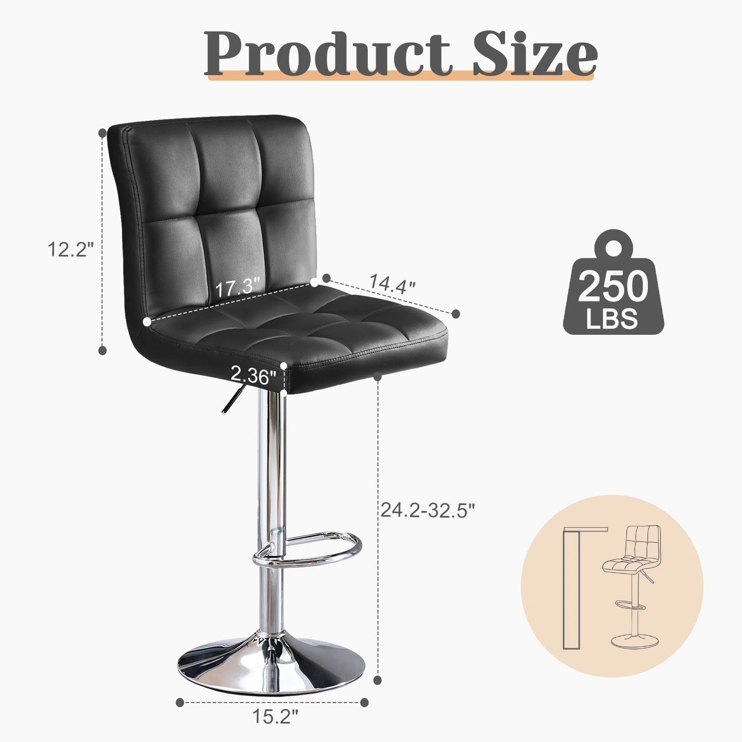 PU Leather Bar Stools Set of 2