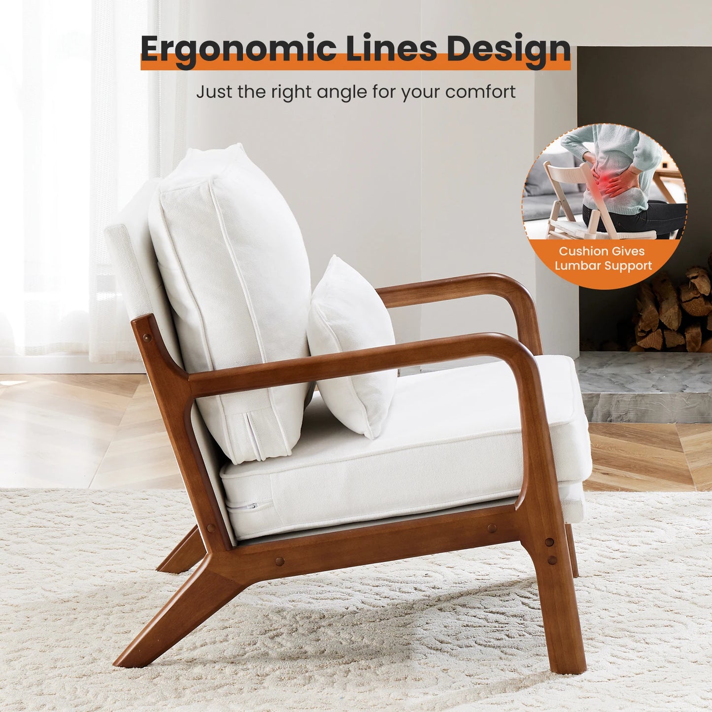 Chairs with Lumbar Pillow Upholstered With Wood Frame