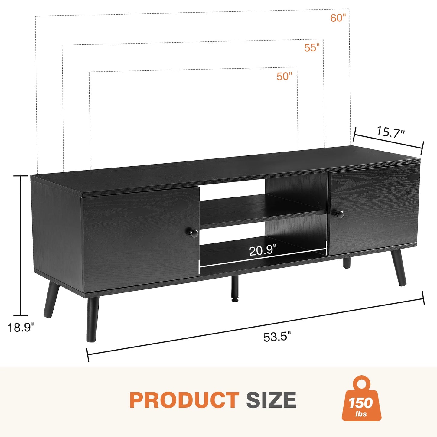 Fireplace TV Stand For Up To 60 Inch with Shelf 2 Storage