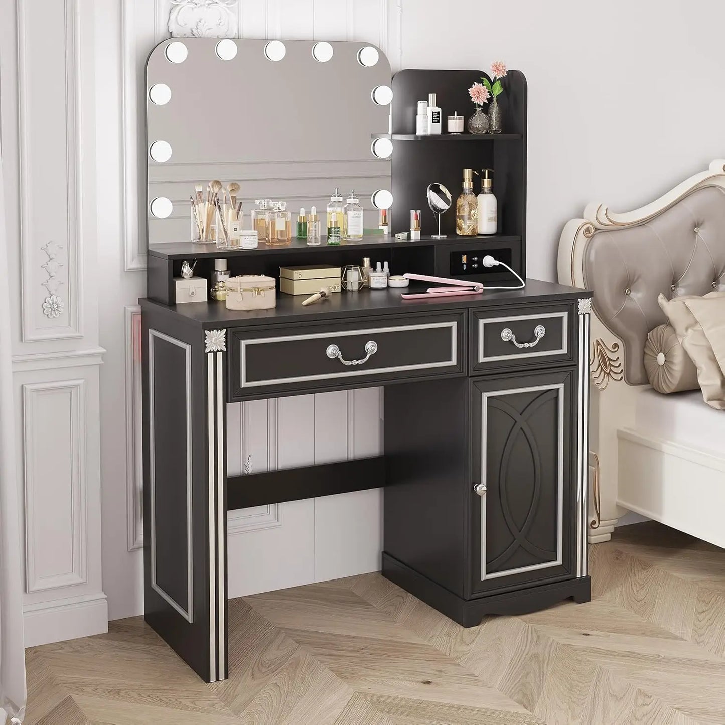 Vanity Table with Power Outlet,Bedroom Dressing Table