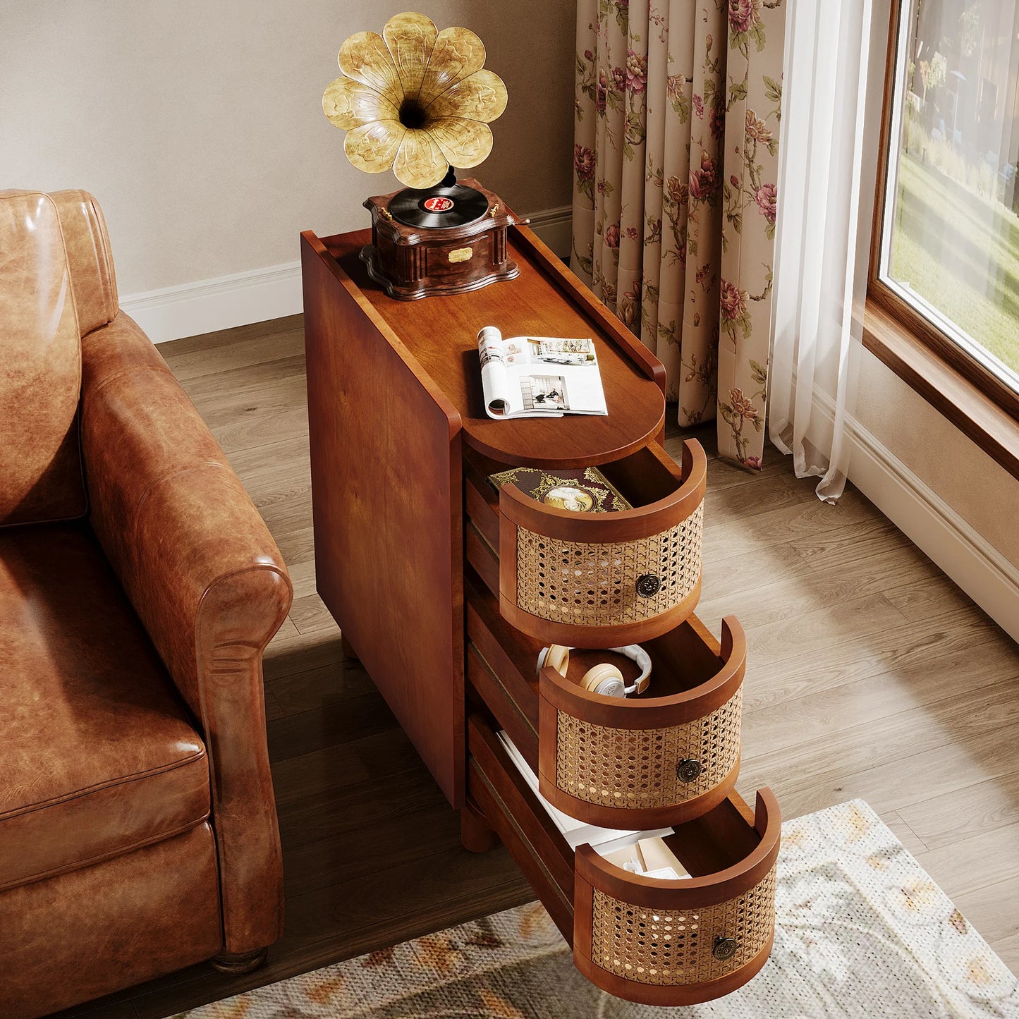 Tribesigns End Table Round Solid Wood Sofa Bedside Narrow Bedroom Side Table Nightstand with Drawer
