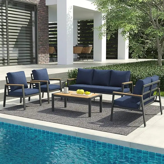 Patio Furniture Set 5 Pieces with Teak Coffee Table