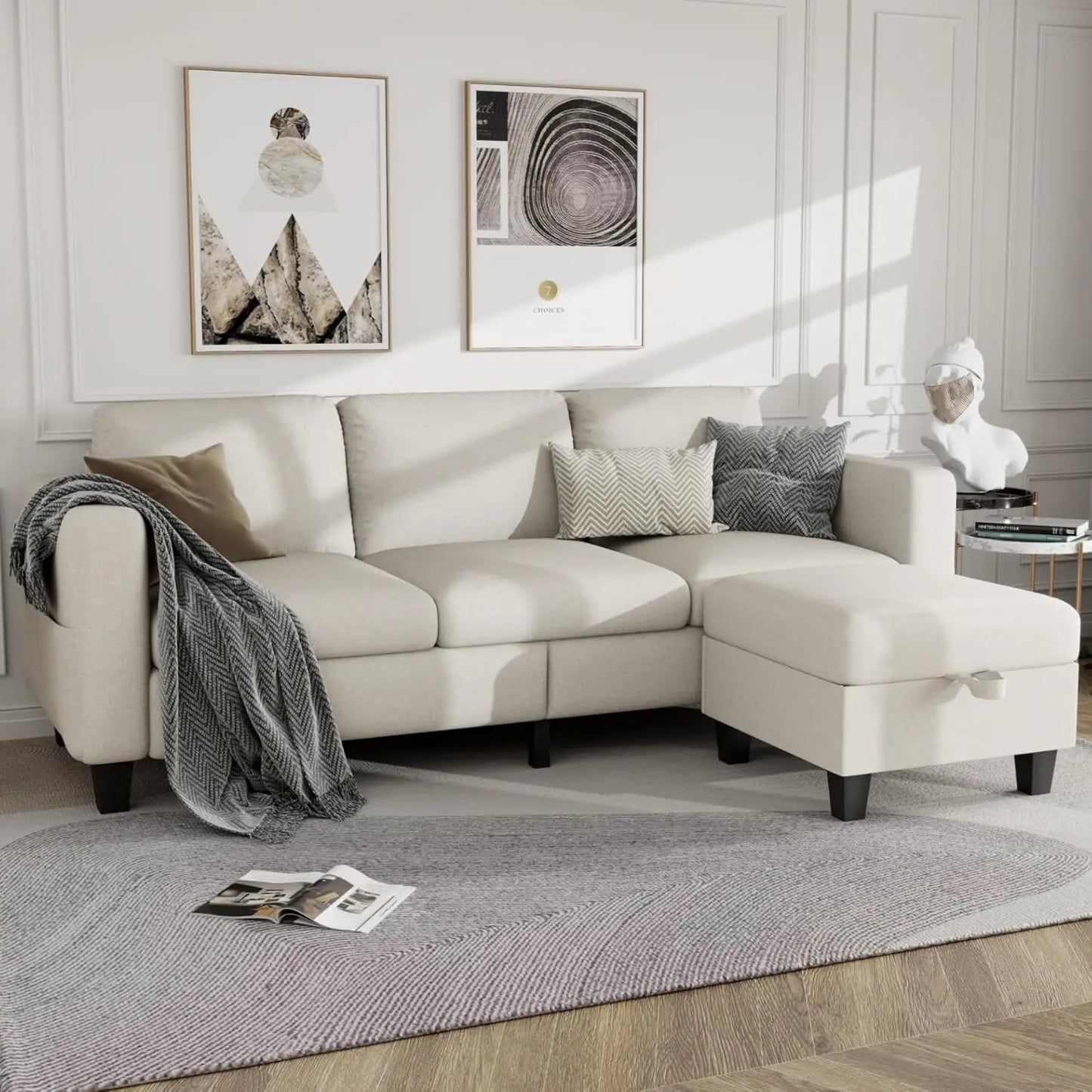 L Shaped Cloud Couch - 3 Seat-Comfy Linen with Storage