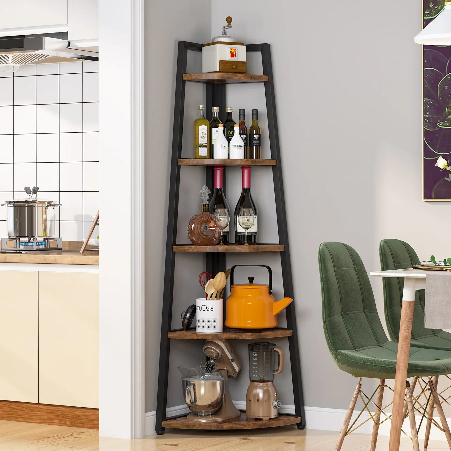 Corner Bookcase, Bookshelf with Rack Wood