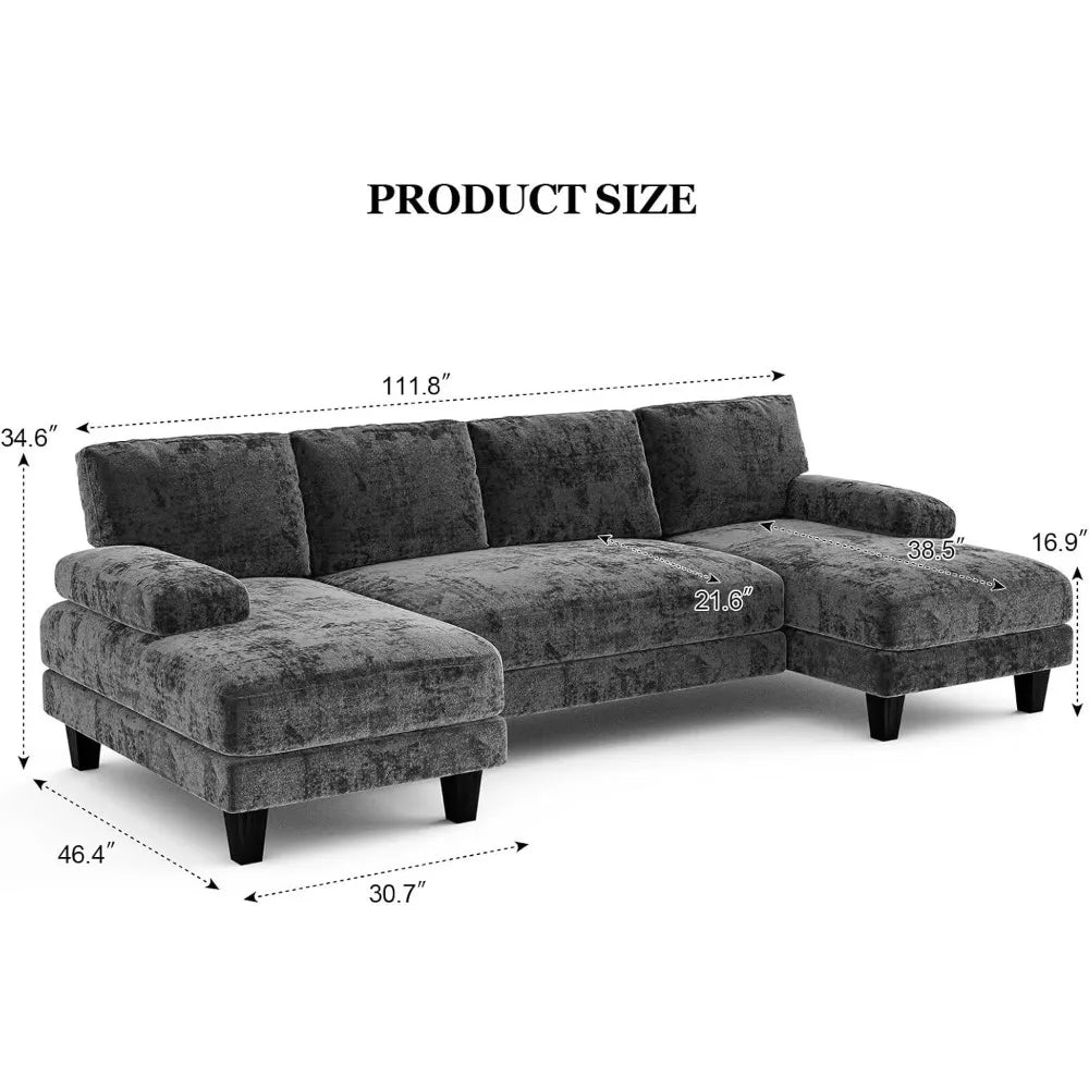 U Shaped Sectional Couch, Sofa with Double Chaise