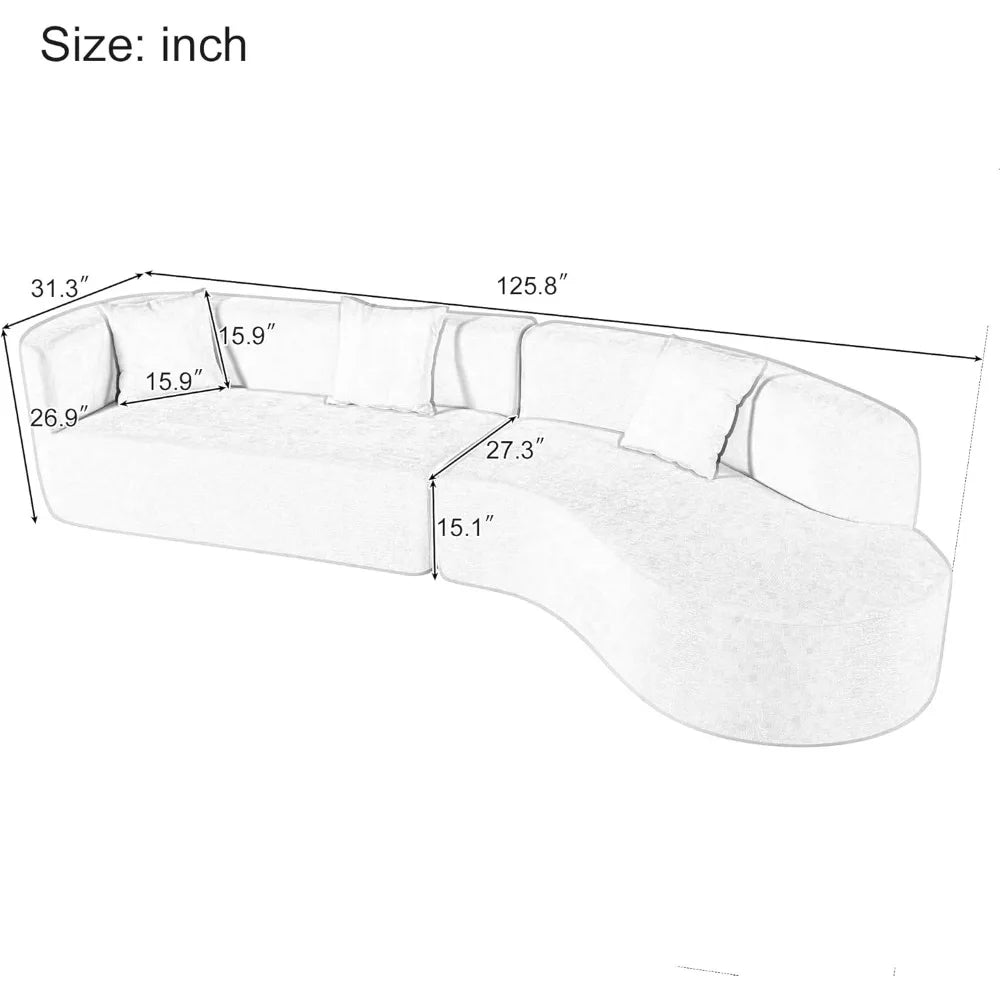 Curved Sofa, Comfy Fabric Upholstered Minimalist with 3 Pillows