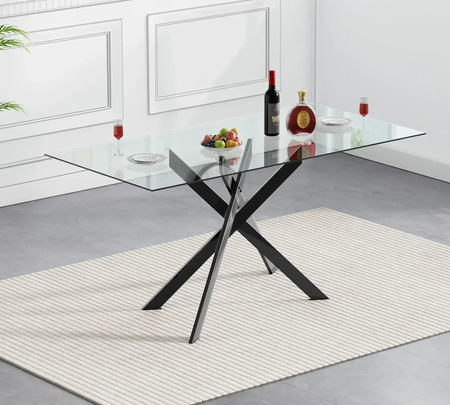 Rectangular Glass Dining Table Kitchen Glass Top Table for 4 with Metal Legs,Dining Table Kitchen Glass Tables for Kitchen