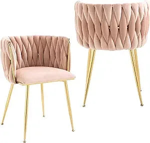Velvet Dining Chairs Set of 2 Hand Weaving Side Chair