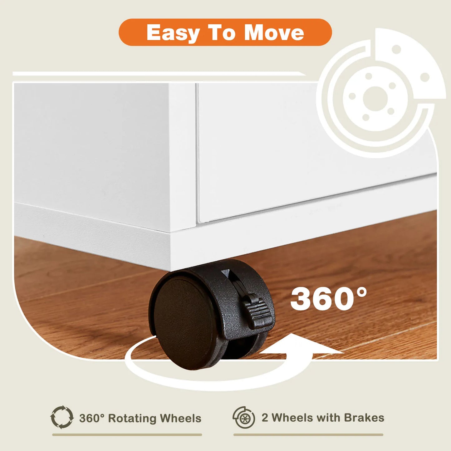JHK Wood Nightstand Cabinet 5 Drawers Waterproof Surface Storage Organizer File Office Easy To Move Bedside Table Rotating Wheel