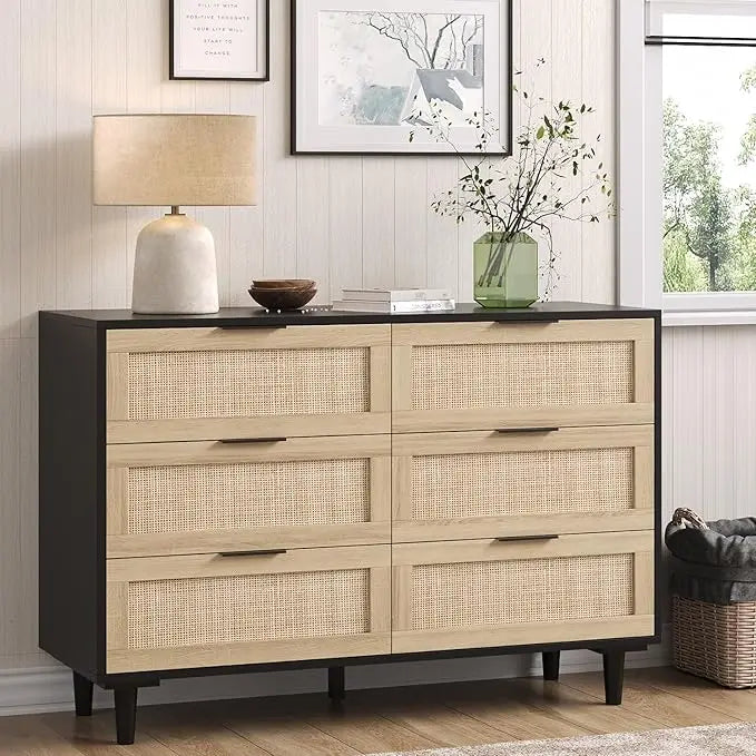 Rattan Chest of Drawers, Dresser 6 Drawer