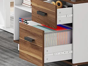 63 Inch L shaped Desk - File Cabinet, Drawers and Shelves