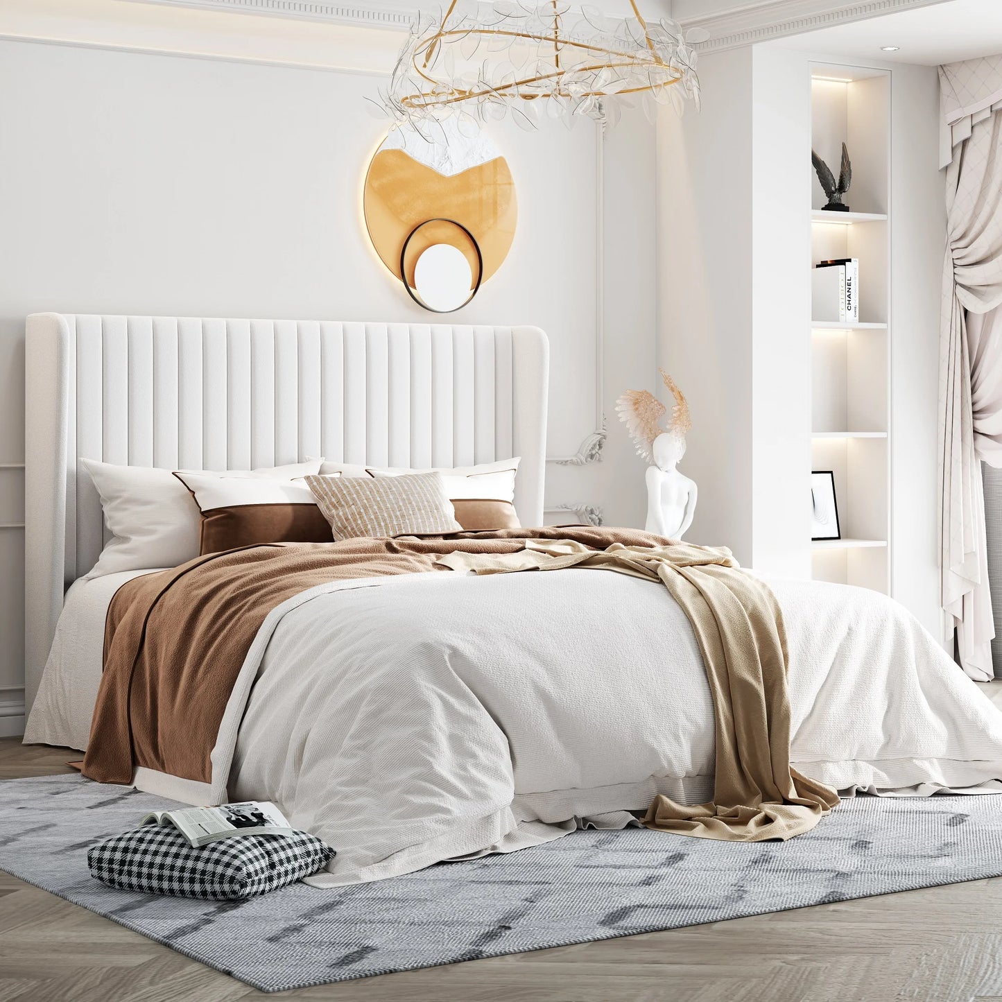Bed Frame with Wingback Headboard – Full, Queen & King