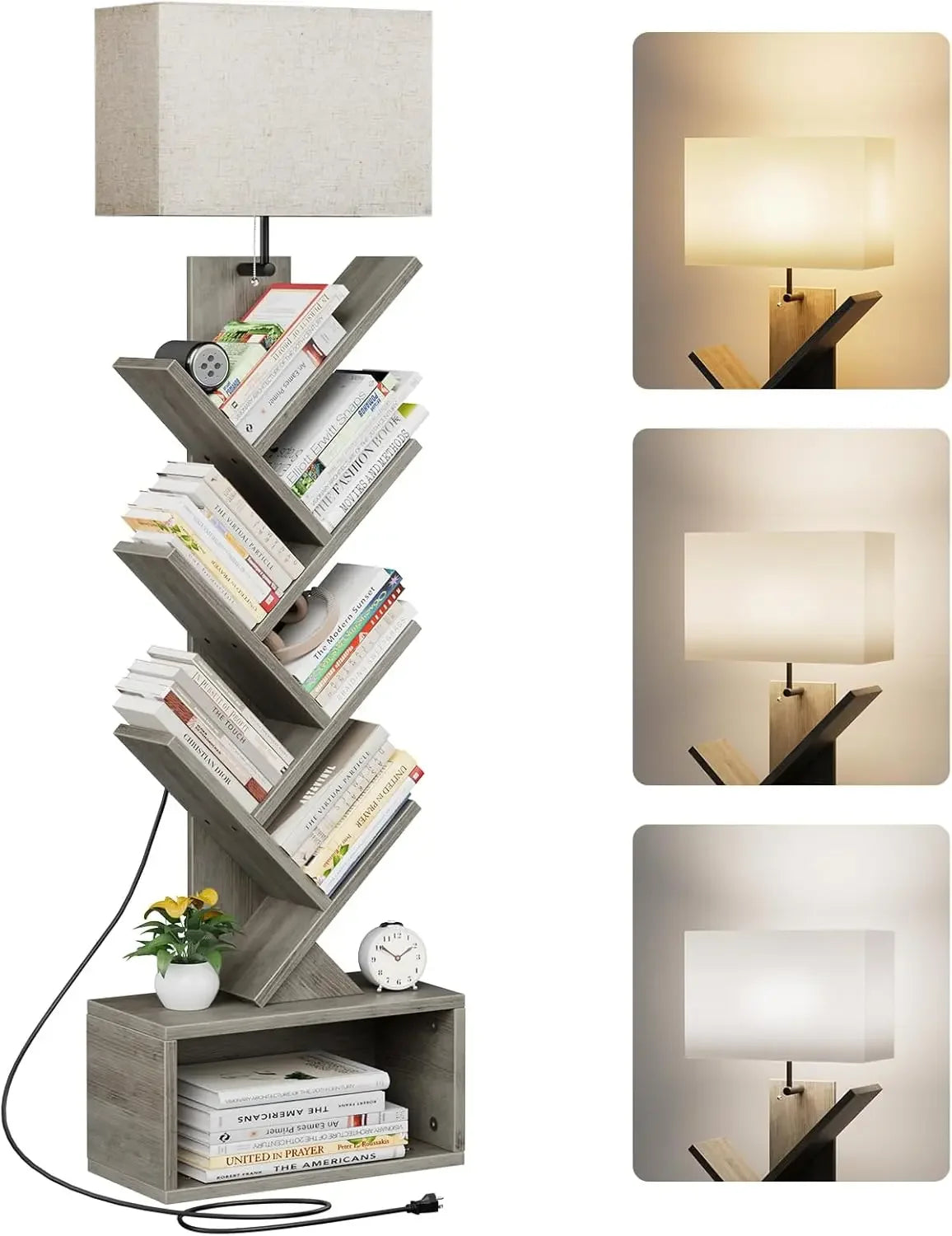 6 Tier Bookshelf with Light, Narrow Bookcase