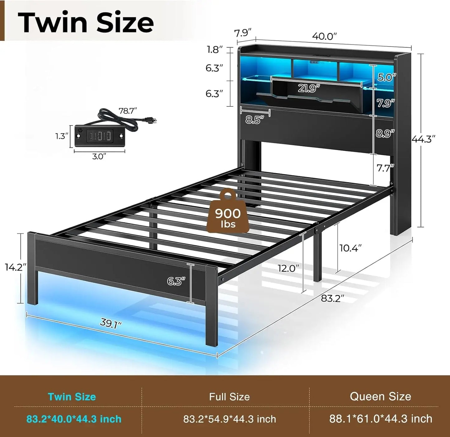 Bed Frame with Bookcase Storage - Full, Queen & Twin sizes