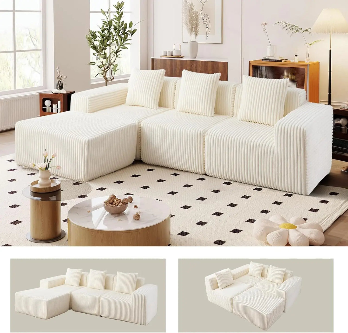 L-Shaped Free Combination Sofa,4Seater Corner Couch Deep Seat