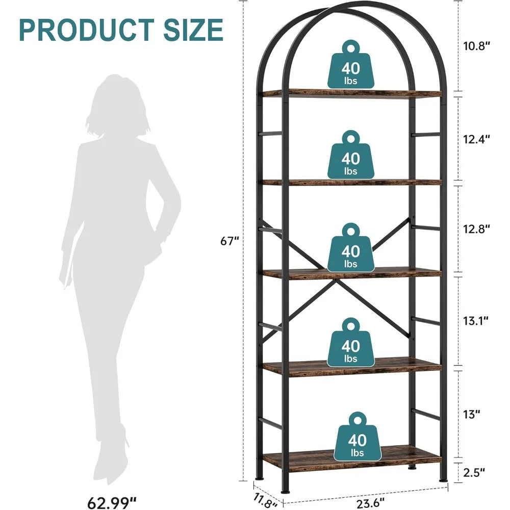 5 Tier Bookcase, Tall Modern Bookshelf