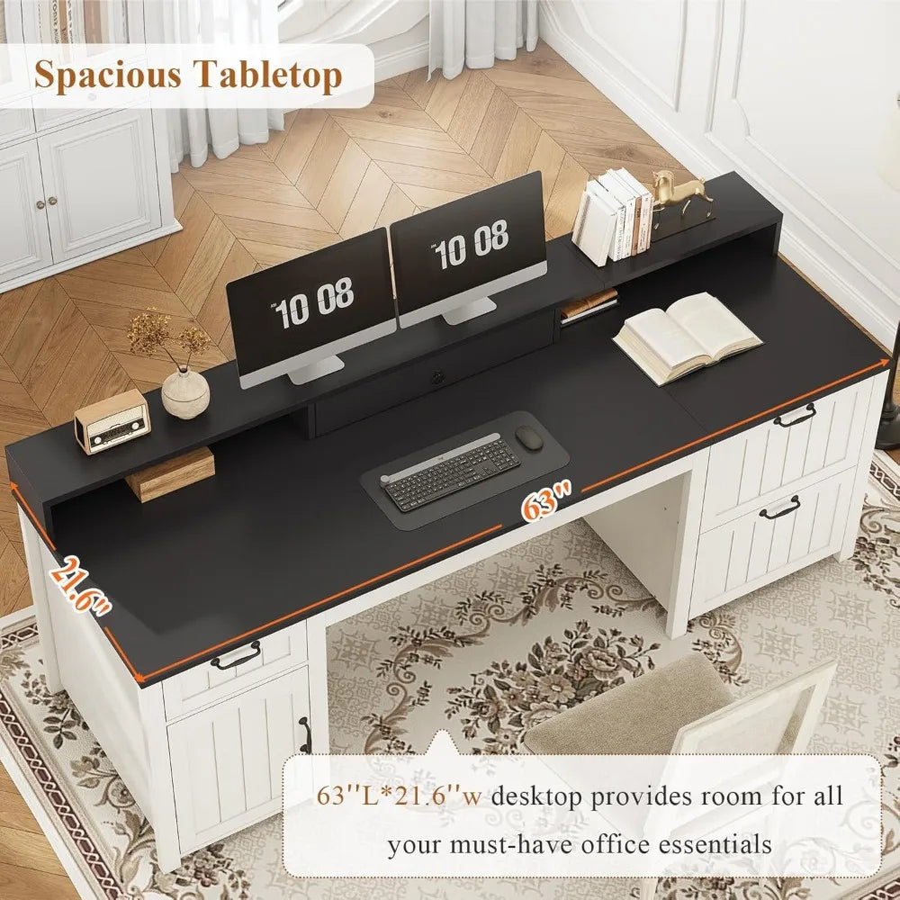 63" Executive Desk with Drawers and Storage Cabin
