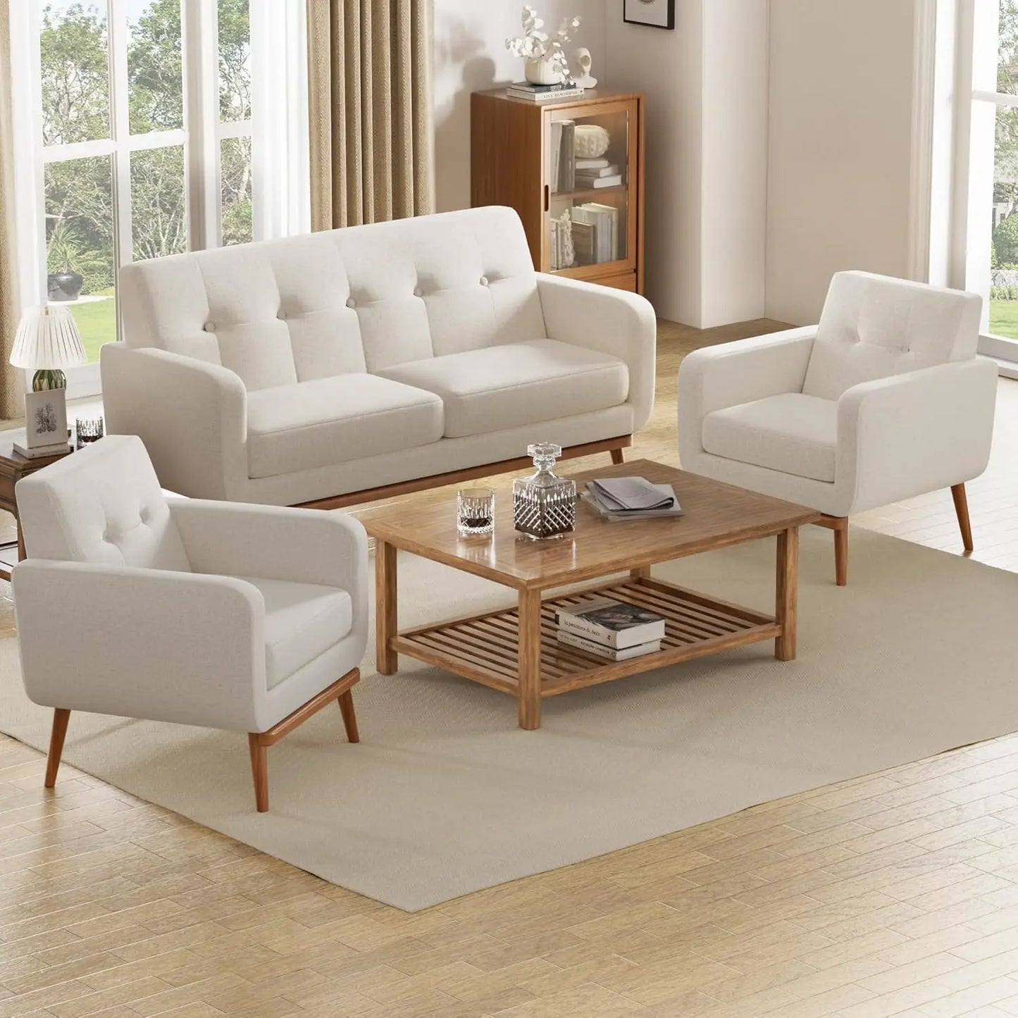 Couch Set with Solid Frame, Deep Seat Sofa Set