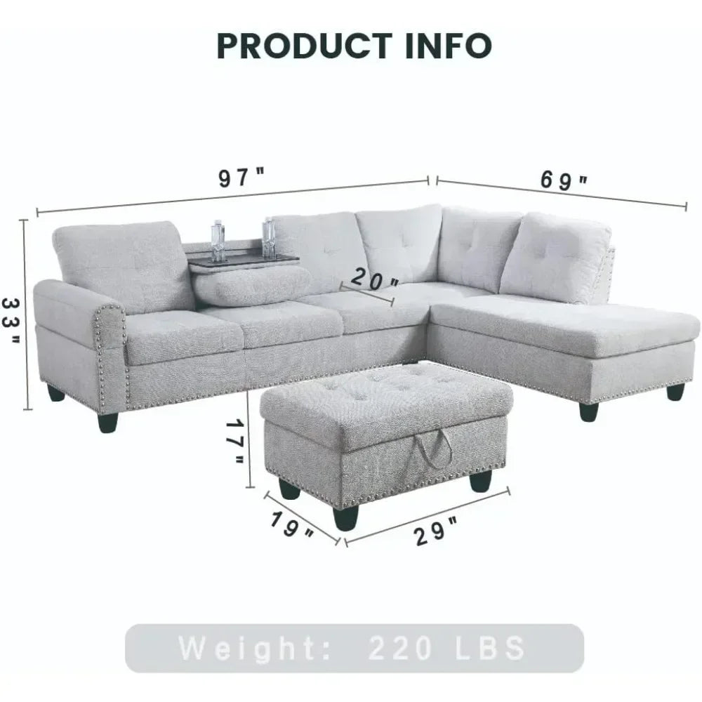 Modern Lounge 4 seats Sofa - L Shaped Sectional Couch