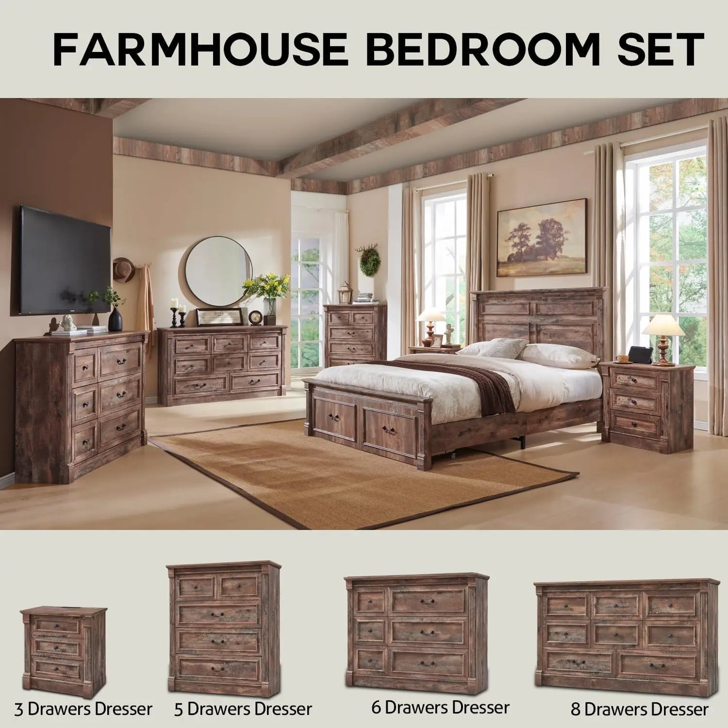 Queen Size Bed Frame, with Storage Drawers