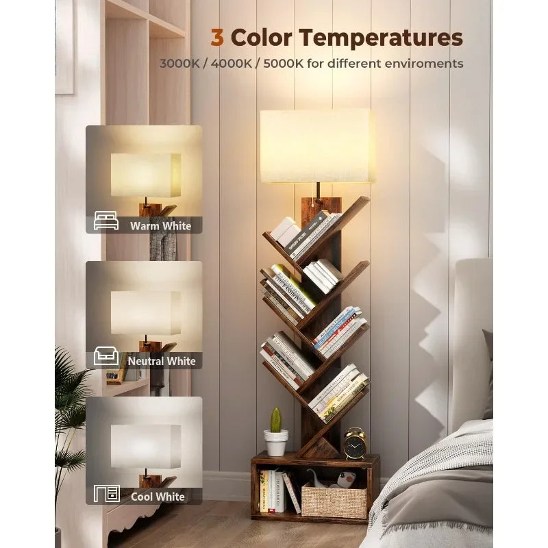 6 Tier Bookshelf with Light, Narrow Bookcase