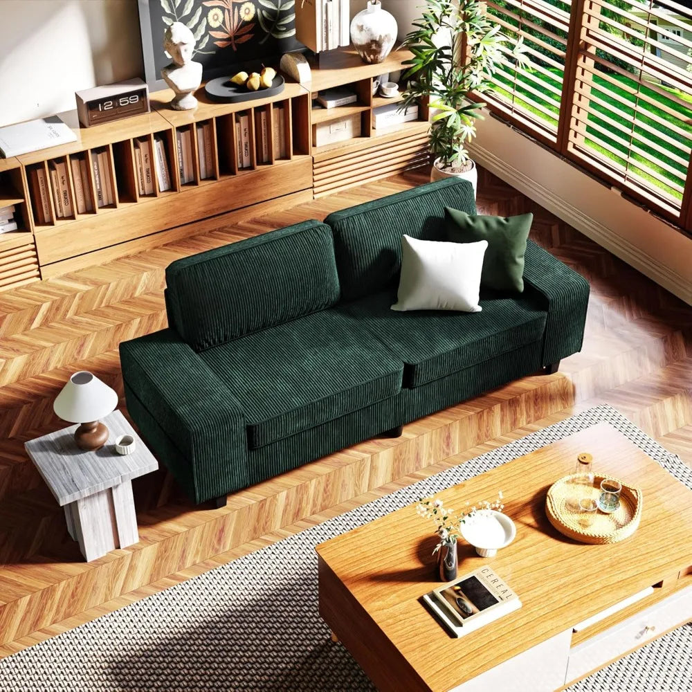 Corduroy Loveseat Couch, 3 Seater Retro Sofa with 4 Side Pockets