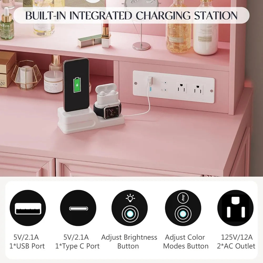 Vanity Table with Power Outlet,Bedroom Dressing Table