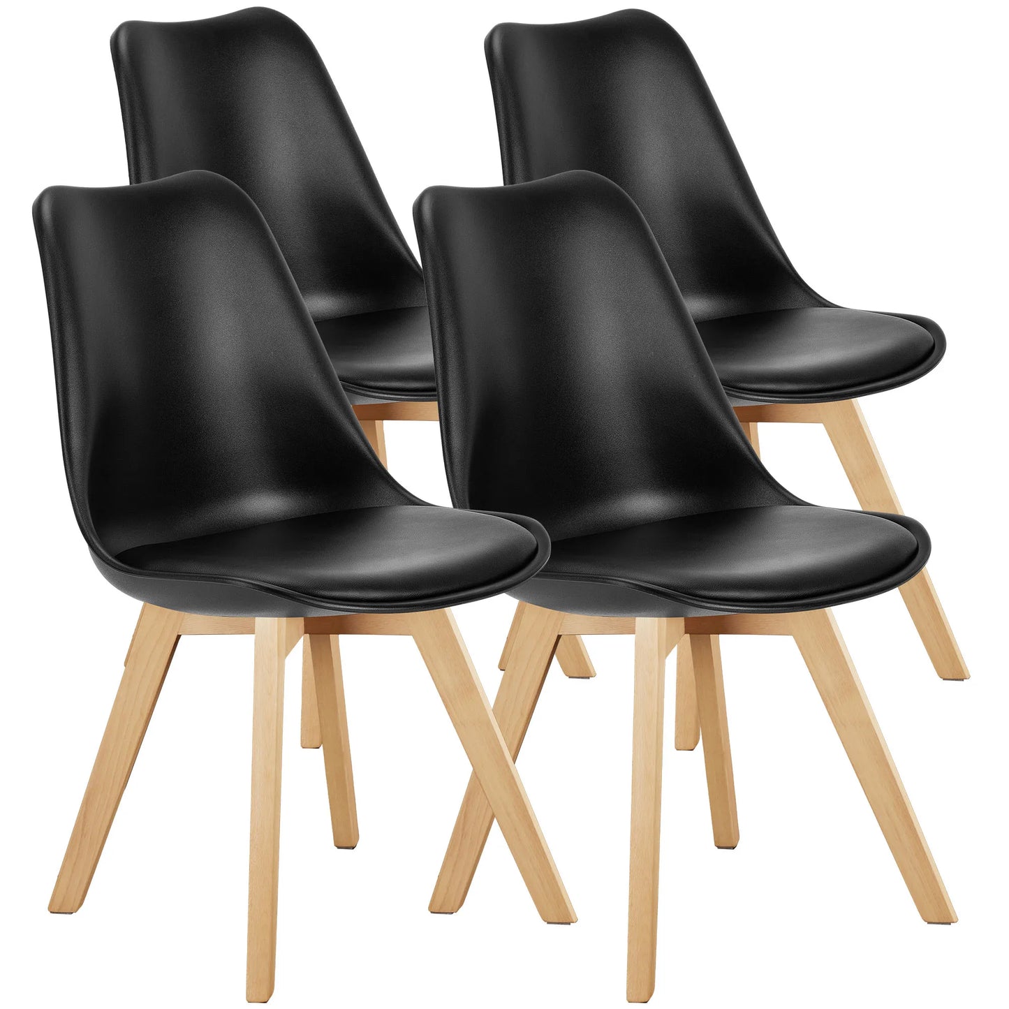 Leather Dining Chairs Set of 4 Wooden Legs