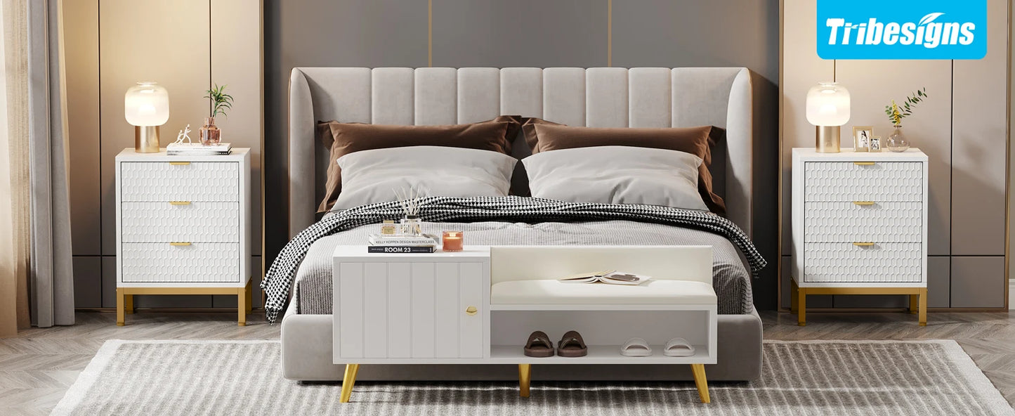 Tribesigns Modern Nightstand, 65.5 cm Tall Bedside Table with 3 Drawers, Contemporary End Side Table with Storage